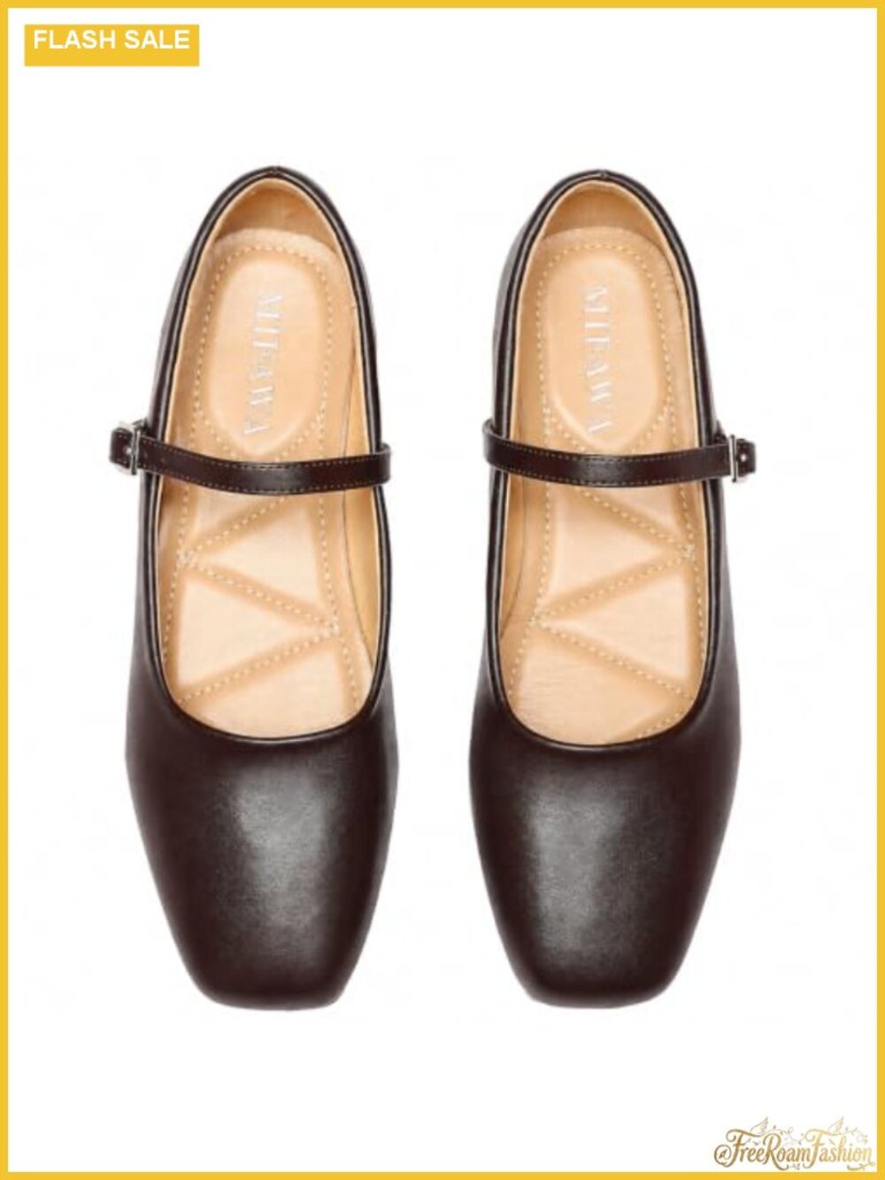 MIFAWA Women's Square Toe Mary Jane Flats Faux Leather Buckle Strap